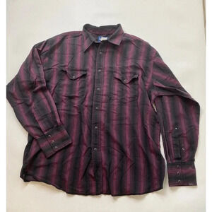 Wrangler Western Men’s Shirt Pearl Snap Size L Purple Black Striped